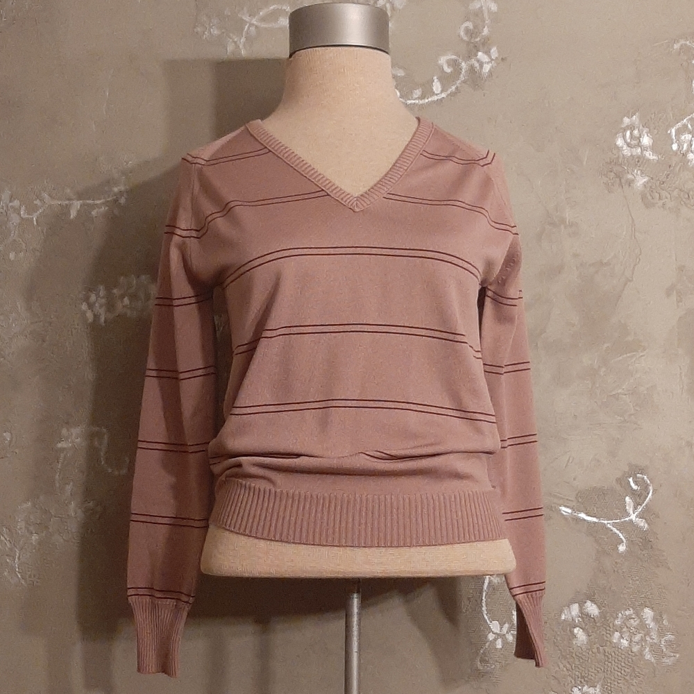 Givenchy Dusty Rose V-Neck Striped Sweater